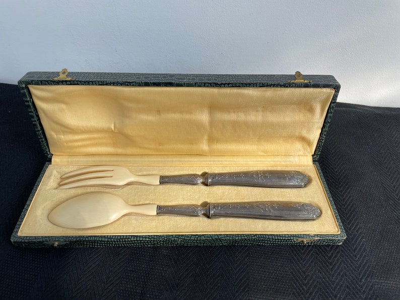 Antique Salad Servers Filled Silver Ivory France Etsy