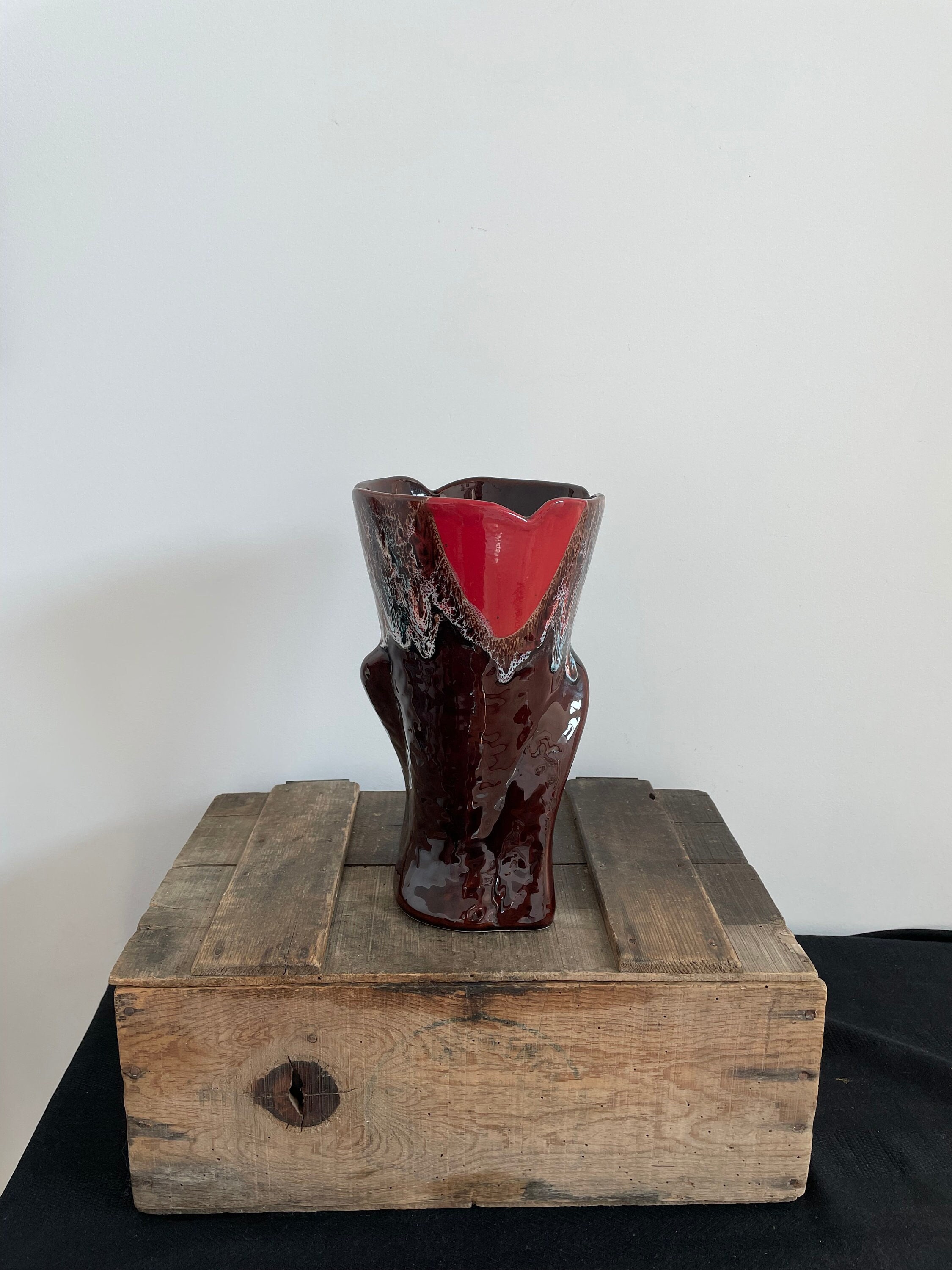 Vase Vallauris - Rouge et Marron Vintage