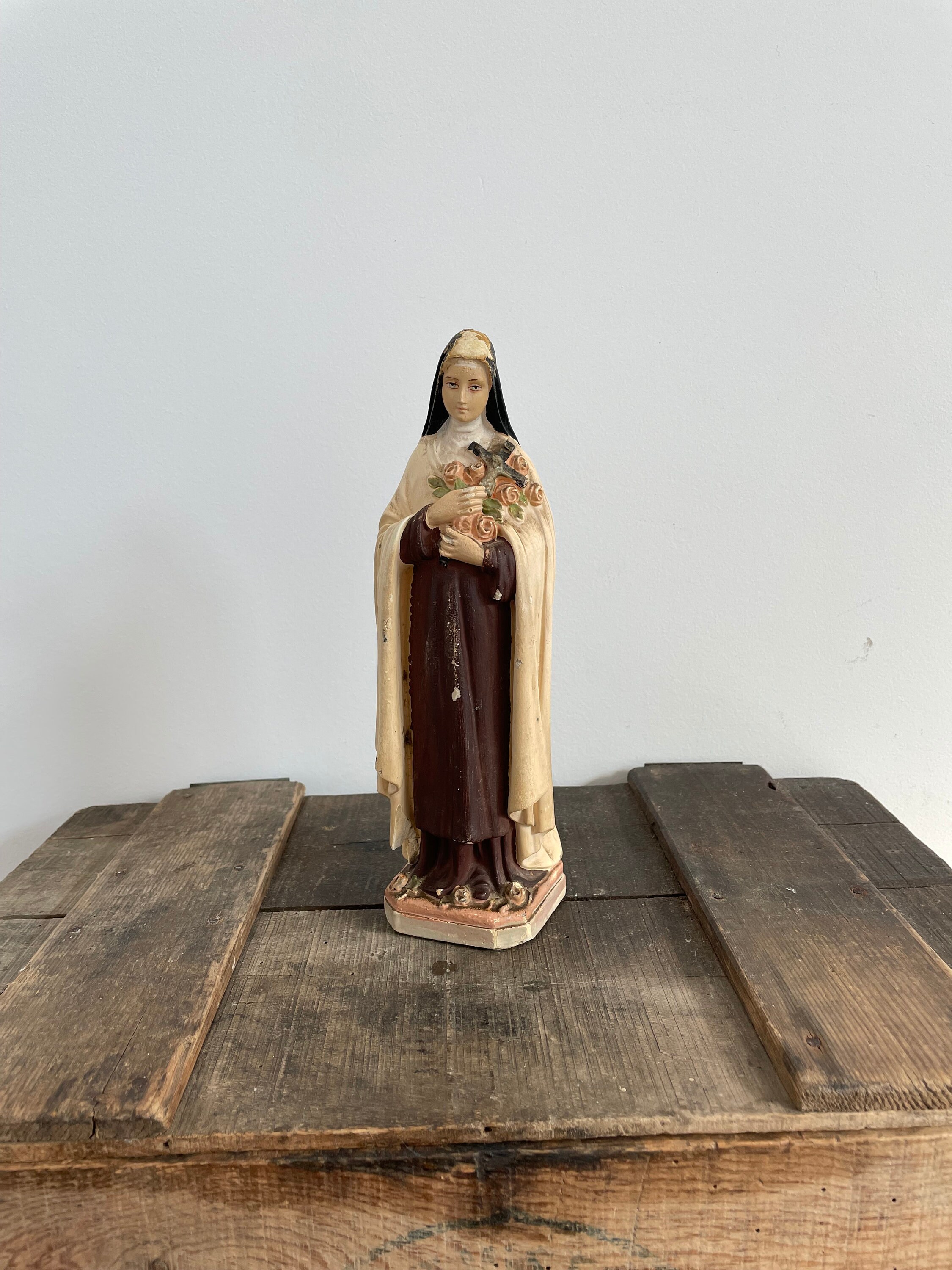 statue Sainte Thérèse - Plâtre Peint Signé Pp Déposé France