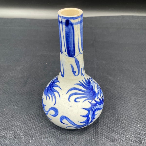 Vintage, vase chinois, porcelaine blanche, décor bleu abstrait, décoration asiatique, peint à la main, bouquet, bibelot, art, élégant, Chine