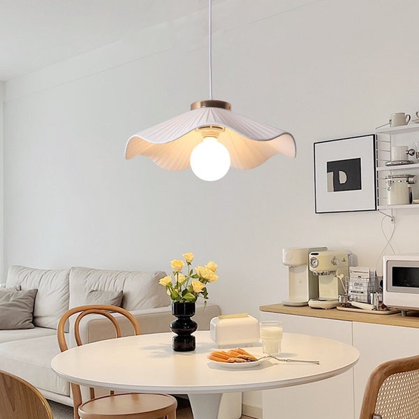 Fabric Flower Pendant Light,Nordic Cream Style Dining Room Chandelier,Wave Fabric Pendant Lamp,Minimalist Hanging Lamp,Fabric Chandelier