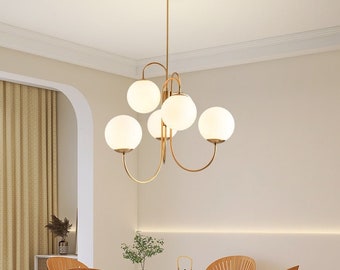 Nordic Light Luxury Gold Ceiling Light Fixture,Glass Magic Bean Chandelier,Elegant Decorative Lamps for Living Room,Modern Metal Chandelier