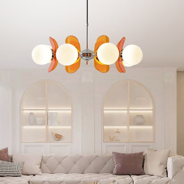 Nordic Mid-century Acrylic Chandelier,Creative Magic Bean Chandelier,Elegant Living Room Home Decor Lights,Colorful Chandelier