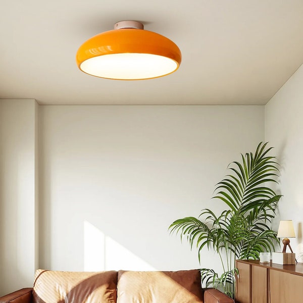 Nordic Vintage Flush Ceiling Light,Minimalist Bedroom Study Ceiling Lamp,Mid-Century Orange Ceiling Light Fixture