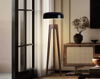 Vintage Sanding Solid Wood Tripod Floor Lamp,Nordic Sofa Side Floor Light,Wood Vertical Corner Floor Lamp,Bedside Desk Lamp