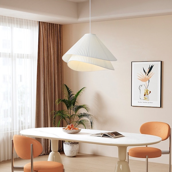 Franse retro eetkamer kroonluchter, dubbele stoffen lampenkap, minimalistische stoffen hanglamp, warme slaapkamer decoratieve kroonluchter
