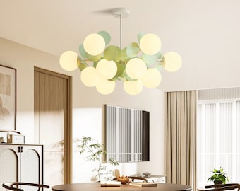 French Cream Style Living Room Chandelier,Magic Bean Molecular Ceiling Pendant Lamp,Modern Elegant Decorative Lamp,Glass Chandelier