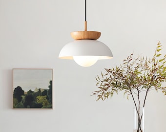 Japanese Log Style Pendant Light,Modern Minimalist Dining Room Lighting Chandelier,Nordic Metal Wood Hanging Lamp