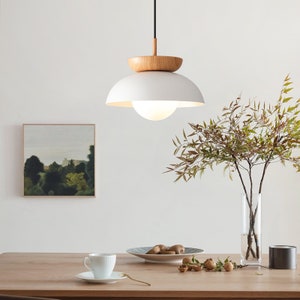 Japanese Log Style Pendant Light,Modern Minimalist Dining Room Lighting Chandelier,Nordic Metal Wood Hanging Lamp