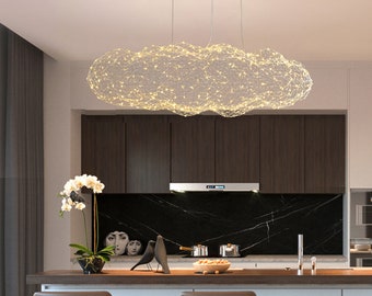 Creative Cloud Chandelier,Iron Wire Lampshade,Cloud Pendant Shade,Metal Pendant Light,Gypsophila Hanging Lamp,Nursery Decorative Lights