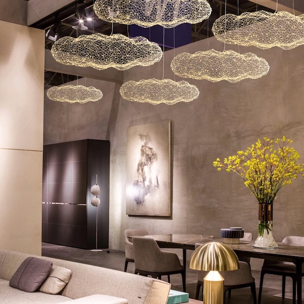 Lámpara de araña de nube creativa, pantalla de alambre de hierro, sombra colgante de nube, luz colgante de metal, lámpara colgante Gypsophila, luces decorativas para guardería