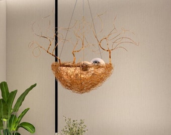 Bird Nest Lampshade,Modern Living Dining Decor Chandelier,Aluminum Nest Ceiling Pendant Lamp,Bird Art Home Decor Chandelier