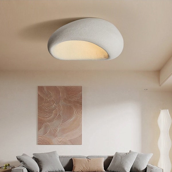 Ovale creatieve plafondlampenkap, moderne Wabi-Sabi-stijl plafondlamp, elegante Scandinavische woonkamer plafondkroonluchter, minimalistische plafondlamp