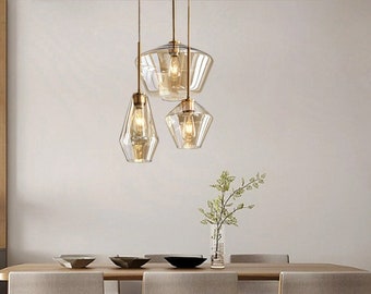 Lámpara colgante de cristal de coñac, lámpara de cristal de lujo de luz nórdica, lámpara de araña industrial personalizada, luz colgante minimalista de la isla de la cocina