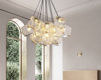 Glass Crystal Chandelier,Modern Light Luxury Living Room Ceiling Pendant Light,Creative Glass Light Fixture,Simple Elegant Home Decor Lamp