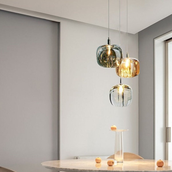 Creative Crystal Glass Pendant Light,Light Luxury Glass Lampshade,Postmodern Art Decor Chandelier For Living Room,Glass Small Chandelier