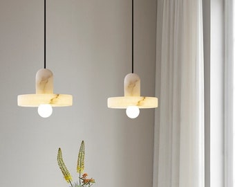 White Marble Pendant Light,Light Luxury Minimalist Chandelier,Unique Small Pendant Lamp,Art Deco Lamp for Dining Room