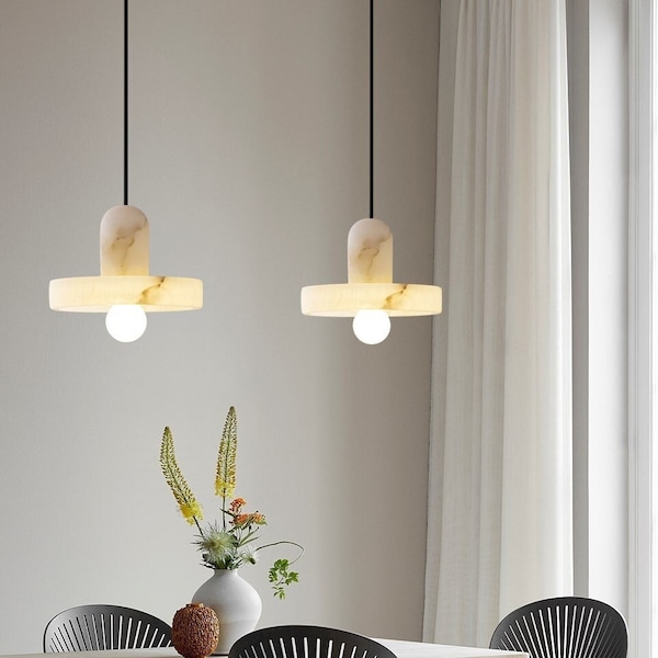 White Marble Pendant Light,Light Luxury Minimalist Chandelier,Unique Small Pendant Lamp,Art Deco Lamp for Dining Room