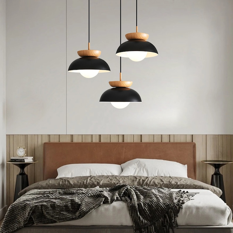Japanese Log Style Pendant Light,Modern Minimalist Dining Room Lighting Chandelier,Nordic Metal Wood Hanging Lamp image 5