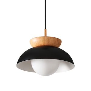 Japanese Log Style Pendant Light,Modern Minimalist Dining Room Lighting Chandelier,Nordic Metal Wood Hanging Lamp Black