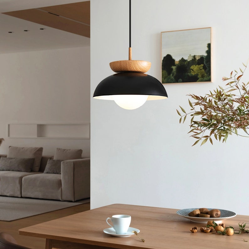 Japanese Log Style Pendant Light,Modern Minimalist Dining Room Lighting Chandelier,Nordic Metal Wood Hanging Lamp image 3