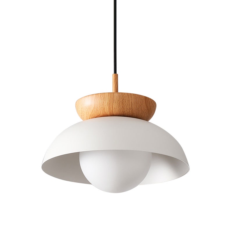 Japanese Log Style Pendant Light,Modern Minimalist Dining Room Lighting Chandelier,Nordic Metal Wood Hanging Lamp White