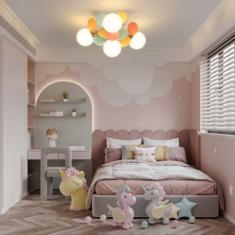 Nordic Bunte Deckenleuchte, Elegantes Wohnzimmer Unterputz Licht, Kreative Glas Magic Bean Kronleuchter, Macarons Kinderzimmer Dekor Lampe Bild 4