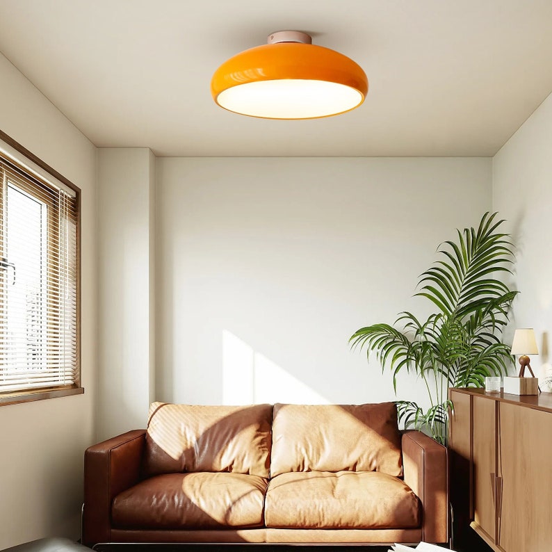 Nordic Vintage Flush Ceiling Light,Minimalist Bedroom Study Ceiling Lamp,Mid-Century Orange Ceiling Light Fixture zdjęcie 1