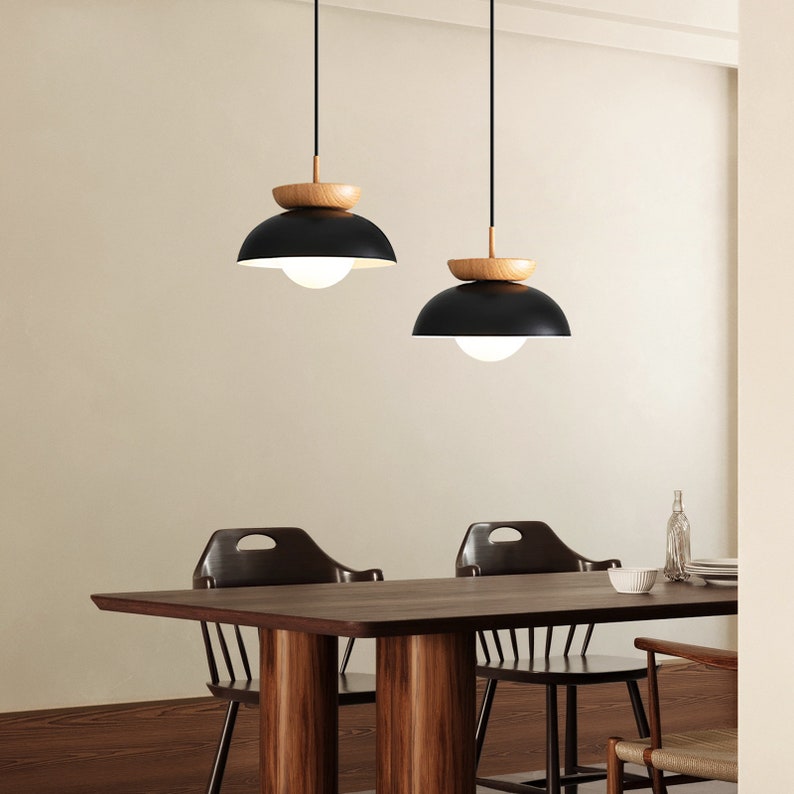 Japanese Log Style Pendant Light,Modern Minimalist Dining Room Lighting Chandelier,Nordic Metal Wood Hanging Lamp image 2
