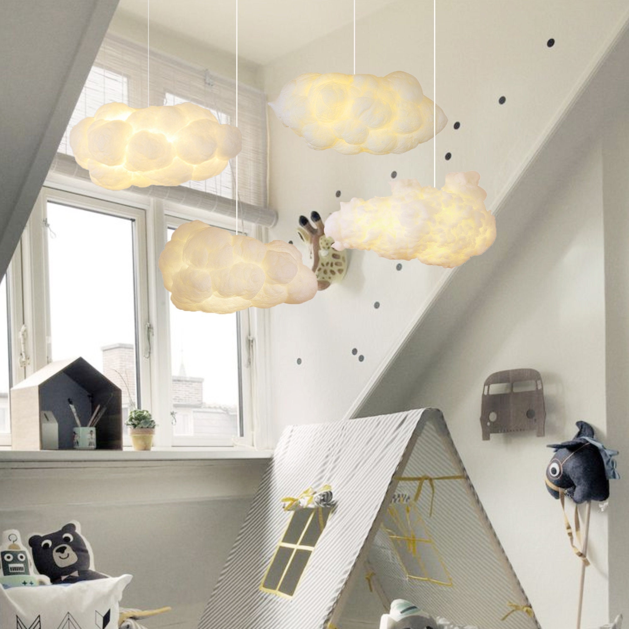 SPHERICAL FLUFF SHAPE Fluffy Hanging Cloud Lanterns Decor