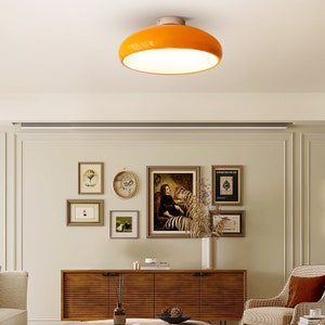 Nordic Vintage Flush Ceiling Light,Minimalist Bedroom Study Ceiling Lamp,Mid-Century Orange Ceiling Light Fixture image 5