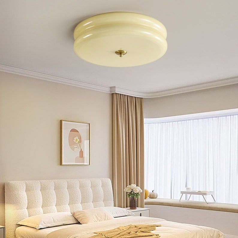 Nordic Glass Ceiling Light,Vintage Cream Style Ceiling Lamp Fixture,Flush Mount Ceiling Light For Bedroom Hallway Balcony,Glass Chandelier Cream