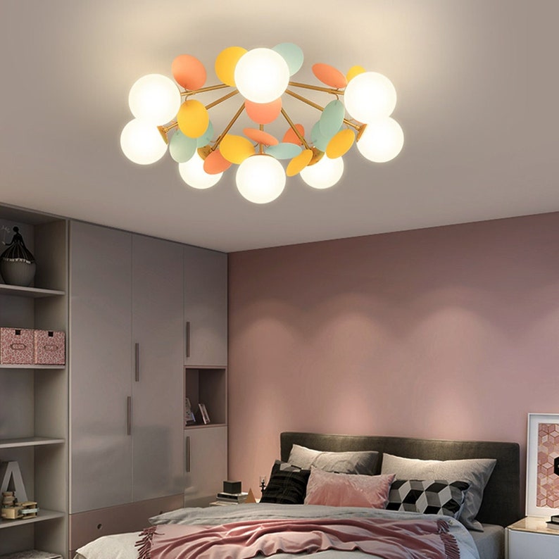 Nordic Bunte Deckenleuchte, Elegantes Wohnzimmer Unterputz Licht, Kreative Glas Magic Bean Kronleuchter, Macarons Kinderzimmer Dekor Lampe Bild 1