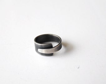 Adjustable Patina Sterling Silver Ring with Unisex Minimalist Design