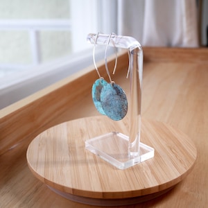 Turquoise Round Copper Patina Earrings, Blue/green copper earrings
