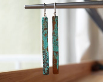 Handmade Verdigris Patina Copper Earrings with Sterling Silver Hooks