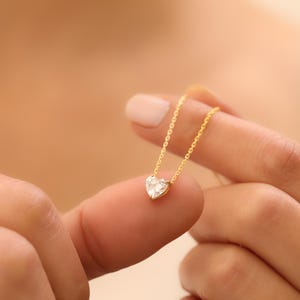 Heart Cut Zirkon Necklace, Gold Dainty Heart Necklace, Love Charm Necklace, CZ Heart Necklace, Dainty Cubic Zirconia Heart Pendant