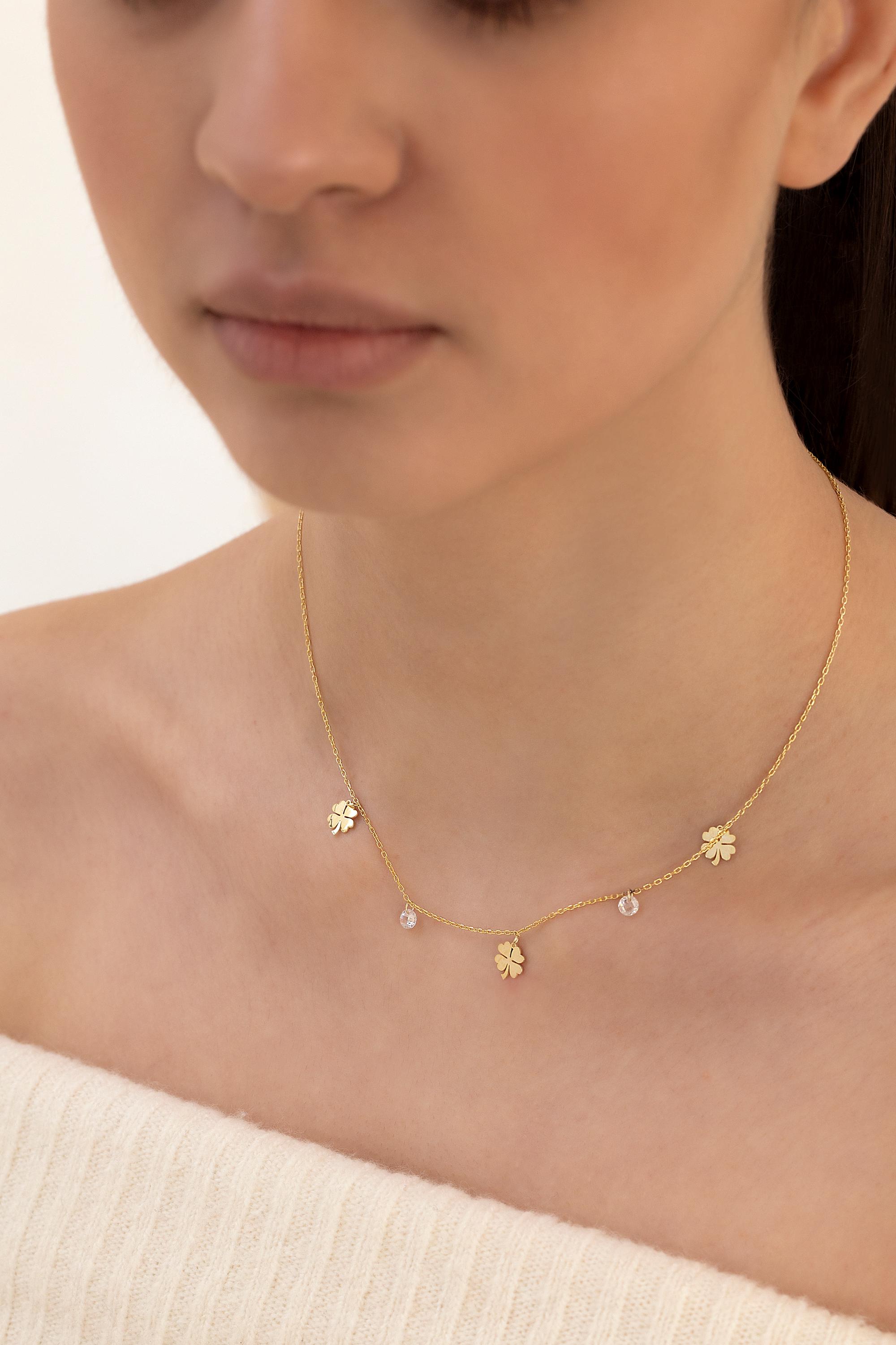 925 Sterling Silver Stone Four Leaf Clover Necklace, Clover