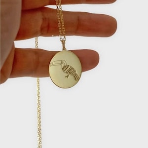 Reversible Toucan & Sacred Numbers Necklace | 2-in-1 Spiritual Jewelry | Angel Codes Pendant | Toucan Bird Oval Necklace