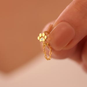 Gold Paw Stud earring With Chain, AnimalLover Jewelry, Pet Memorial Gift, Dog Cat Paw Earring, Cute Gold Cuff, Handmade pet Jewelry