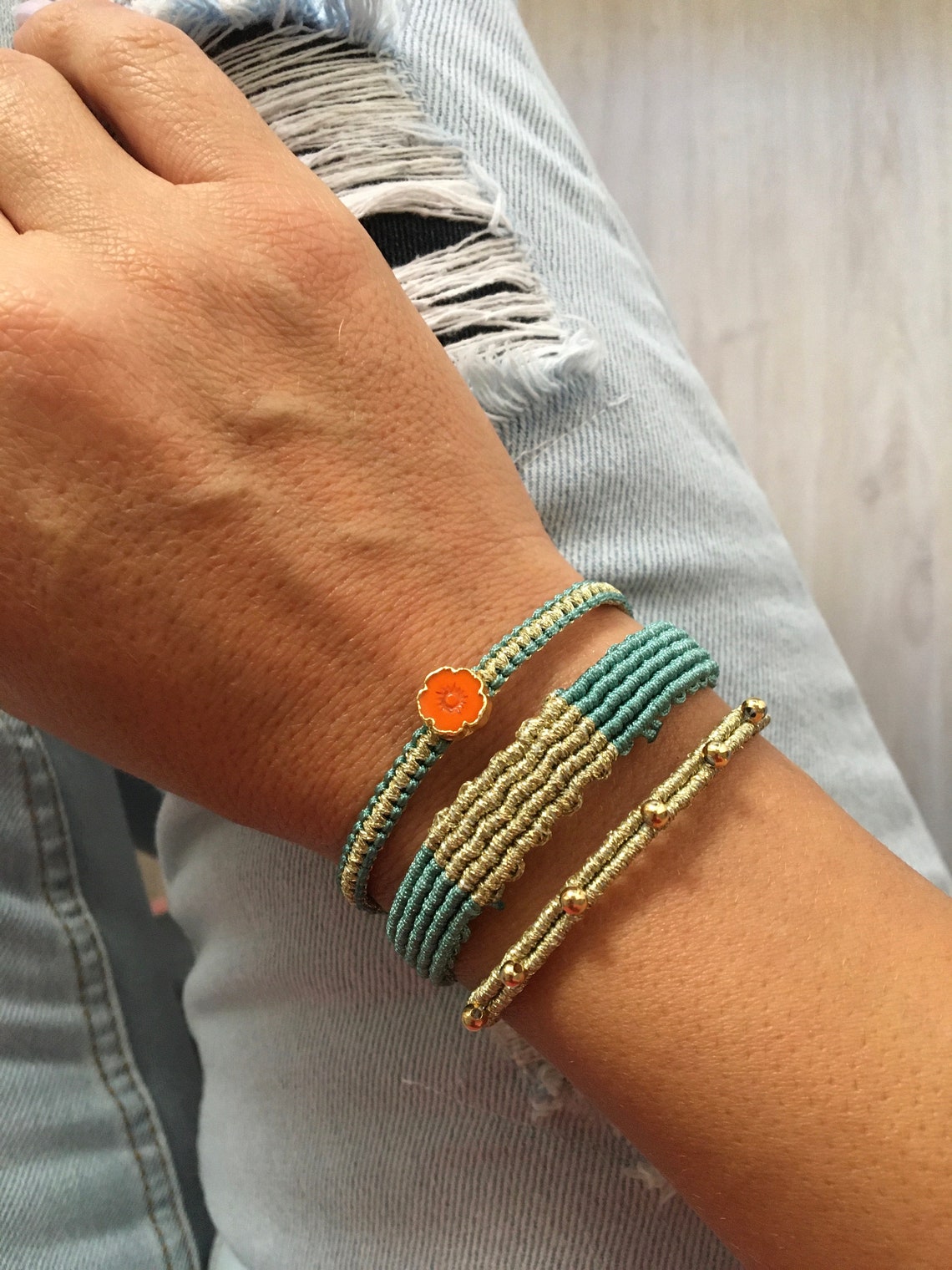 Macrame Flower Bracelet Pattern Macrame Beaded Cuff Bohemian Thread