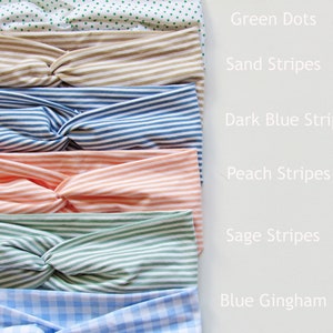 Stretchy Jersey Cotton Hairband/Striped, Dots and Gingham Single Twist headbands Collection/Exercise Headbands/Knot stretchy headbands