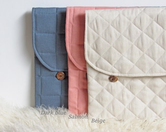 Quilted Laptop Sleeve: Floral Cotton or Linen Blend, Padded Case