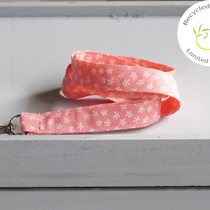 Recycled Silk Lanyards/Pink Floral Print 100% Cotton Fabric Lanyard UK/ Neck Straps Card Holder/ Lanyard With Safety Breakaway Clasps