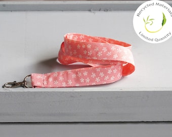 Recycled Silk Lanyards/Pink Floral Print 100% Cotton Fabric Lanyard UK/ Neck Straps Card Holder/ Lanyard With Safety Breakaway Clasps