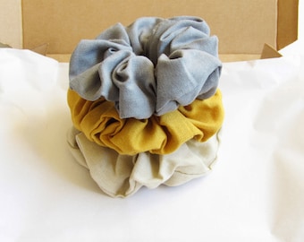 Linen Hair Scrunchies UK, Mini Midi Sizes, Women's or Toddler's Hair Ties