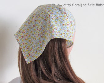 Ditsy Floral Cotton Headscarf, Triangle Hair Bandana