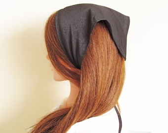 Black Satin Headscarf - Silky Hair Bandana, Cottage Head Covering, wide headband