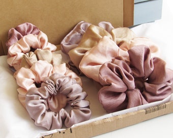 Silky Satin Scrunchies, Mini & Midi Sizes, Hair Ties Gift Set