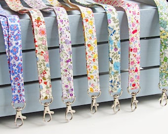 Floral Lanyards Collection/ Skinny Or Standard Width Cotton Fabric Lanyard UK/ Neck Straps Card Holder/ Lanyard With Safety Breakaway Clip